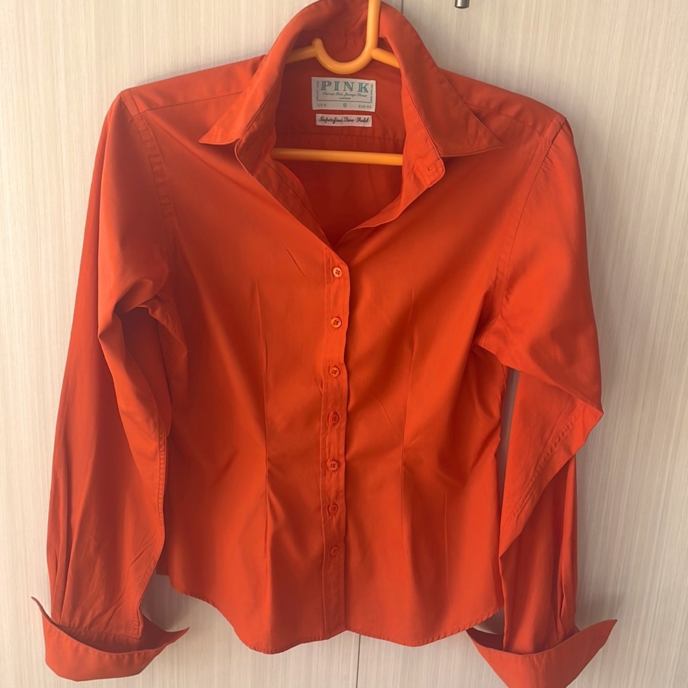 Thomas Pink Superfine Two-Fold Tangerine Button Down Cuff Dress Shirt - Picture 1 of 9